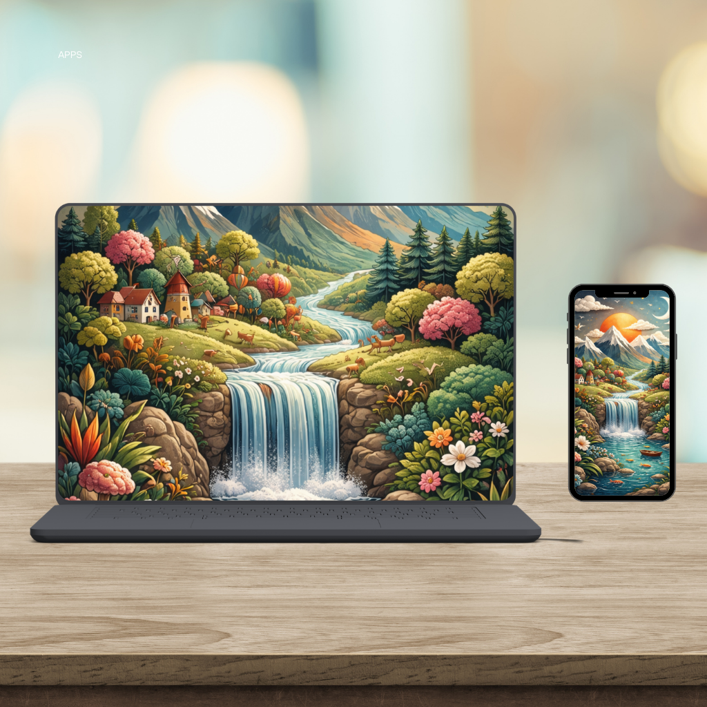 Valley Waterfall Wallpaper Set (Laptop & Phone)