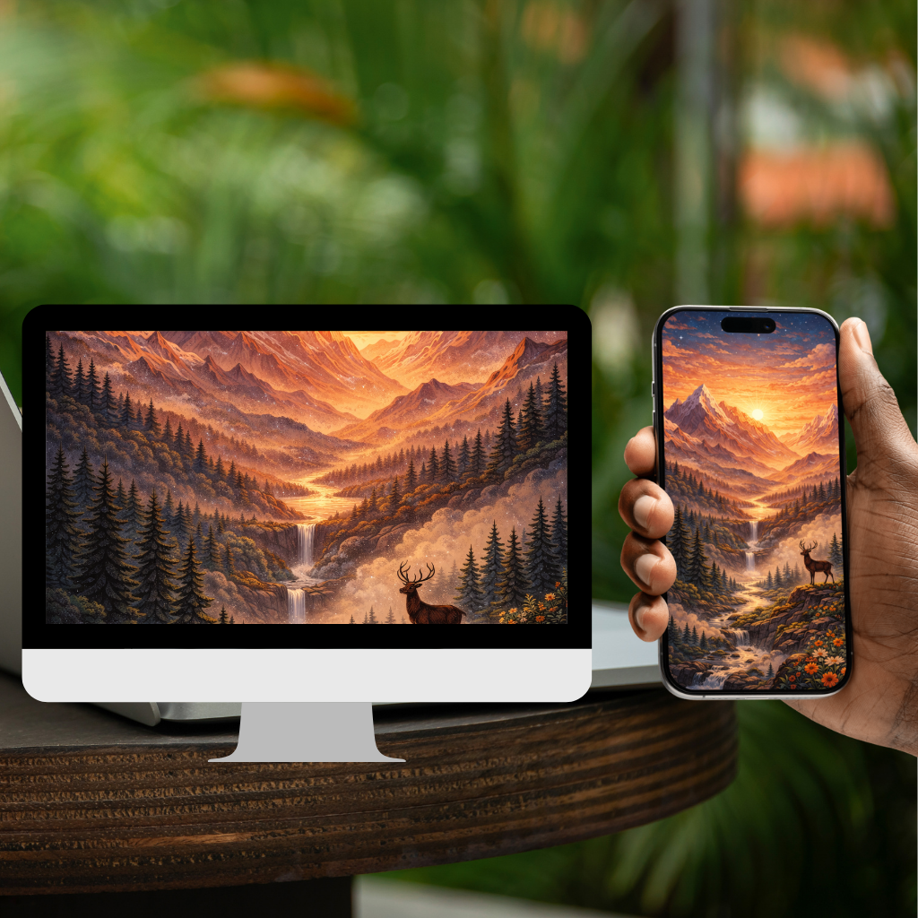 Mountain Sunset Wallpaper Set (Laptop & Phone)