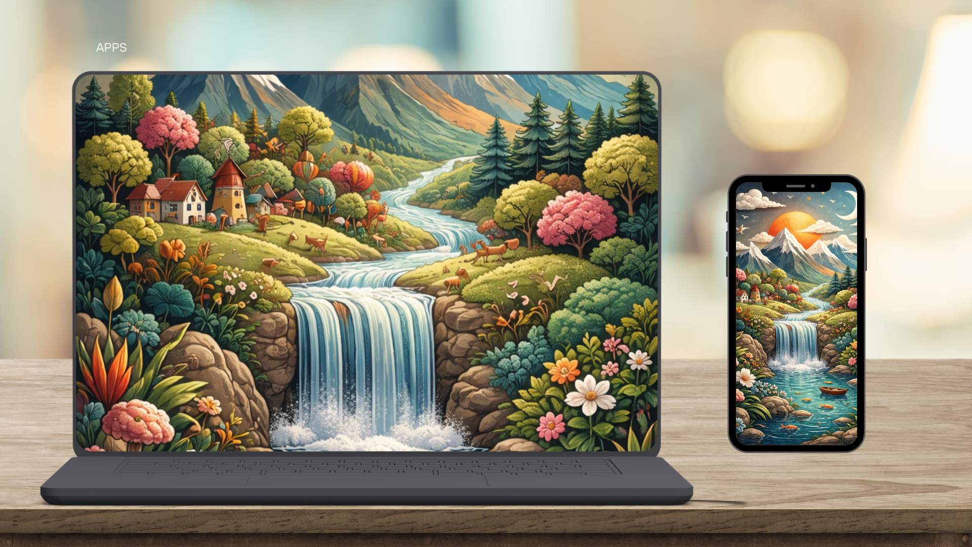 Valley Waterfall Wallpaper Set (Laptop & Phone)